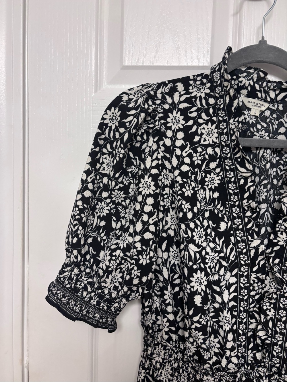 Max Studio Black & White Floral Smocked Maxi Dress - Picture 2 of 15
